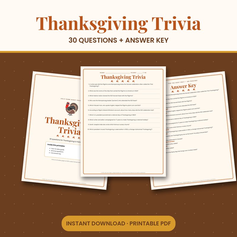Thanksgiving Trivia Game Printable printable mockup